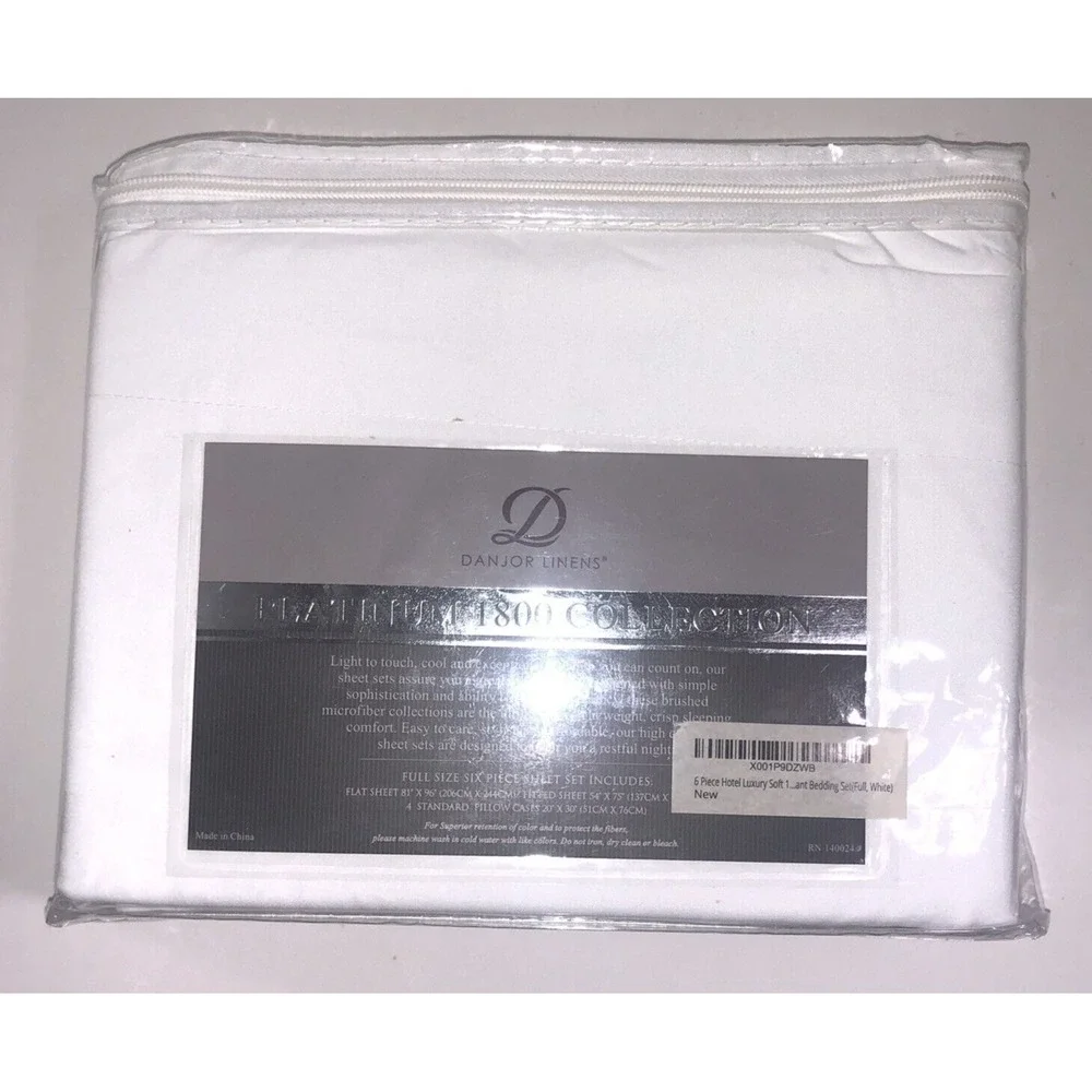 NIB Danjor Linens Platinum 1800 Collection‎ White 6pc Sheet Set - Full